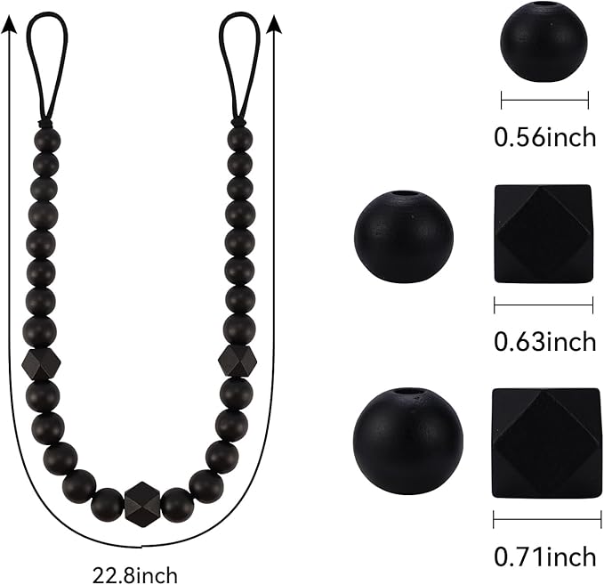 Wood Bead Curtain Tiebacks, KLOGTSIND Set of 2 Curtain Holdbacks for Thin or Thick Window Draperies, Boho Farmhouse Curtain Tiebacks with Hooks, Curtain Tie Backs for Home Office Room Decor