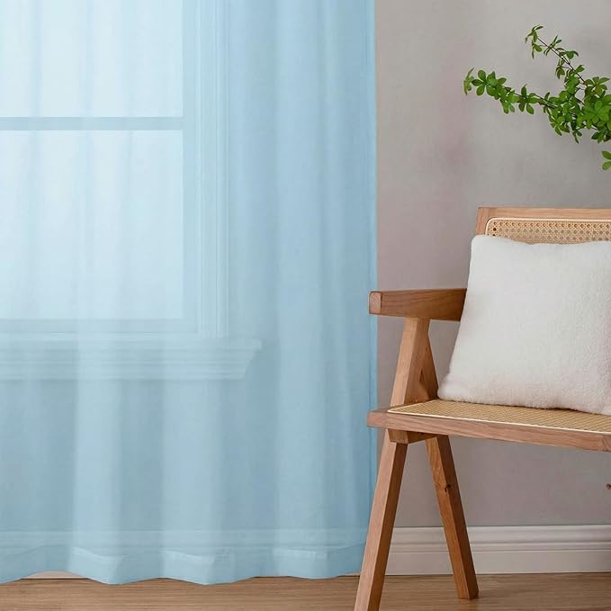 Sheer Curtains 84 Inches Long 2 Panels Set for Bedroom Living Room, Soft Airy Light Filtering Modern Solid Rod Pocket Drapes Window Treatments, Sky Blue, Each 42" W x 84" L