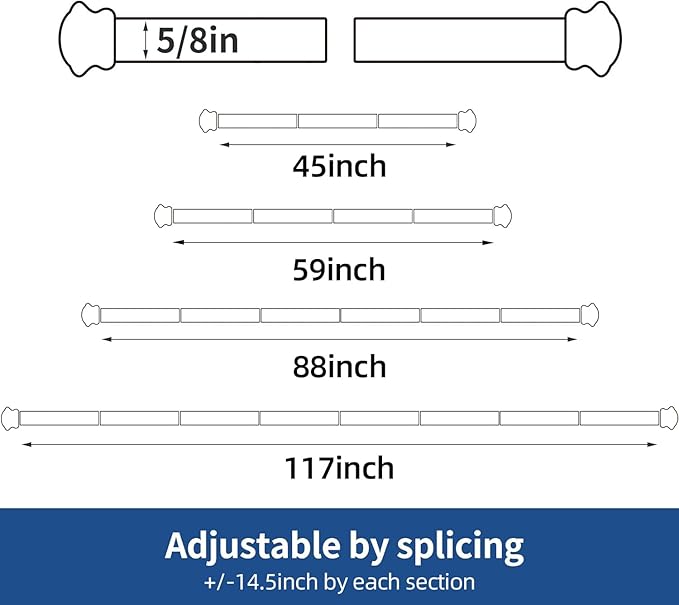Small Curtain Rods for Windows 30" to 45" 5/8 Inch Standard Decorative Black Curtain Rod with Brackets Easy to Install for Bedroom Living room Kitchen (30",45")