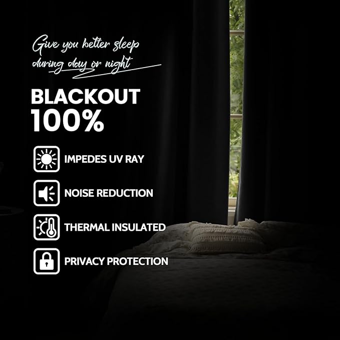 Yakamok Room Darkening 100% Blackout Curtains Grommet Window Treatments with 2 Thick Layers-Charcoal Grey Thermal Insulated Drapes Set of 2 Panels for Bedroom Living Room 52 Inches by 63 Inches Length
