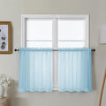 Gwine Sky Blue Sheer Curtain Tiers 24 Inch Length, Light Filtering Voile Short Curtain for Living Room Bedroom, Rod Pocket Cafe Curtains for Small Windows 42x24 Inch, 2PCS