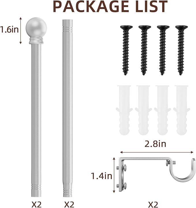 SMODBRODRE Curtain Rods for Window 32 to 62, Silver 5/8 inch Splicing Single Window Curtain Rod Set with Brackets