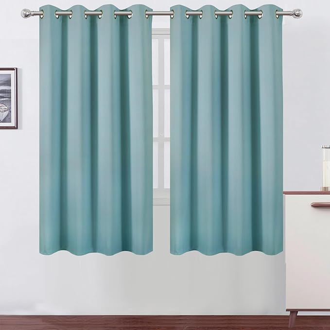 LEMOMO Stone Blue Blackout Curtains 66 x 63 Inch Length/Set of 2 Curtain Panels/Thermal Insulated Room Darkening Blackout Curtains for Bedroom
