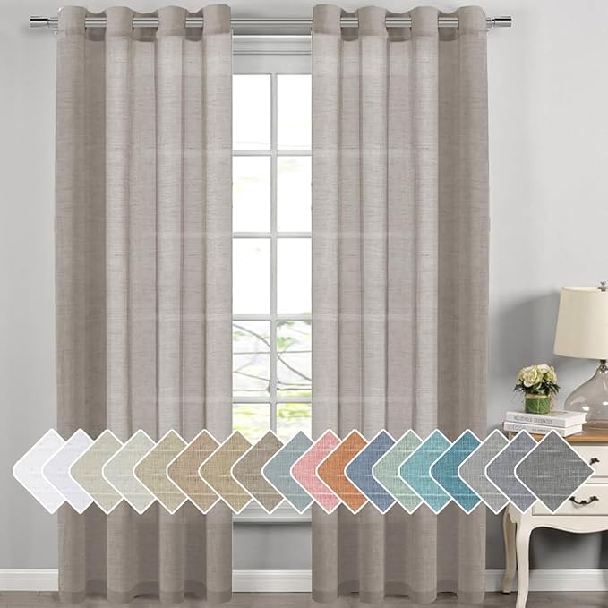 H.VERSAILTEX Linen Curtains Flax Linen Blended Curtain Panels for Living Room/Bedroom Semi Sheer Privacy Curtains 108 inch Length 2 Panels Set Nickel Grommet Window Drapes,Taupe