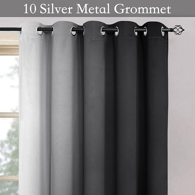 SimpleHome Ombre Room Darkening Curtains for Bedroom, Gradient Black to Grey White Light Blocking Thermal Insulated Grommet Window Curtains/Drapes for Living Room,2 Panels, 62x96 inches Length