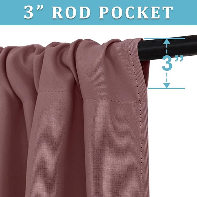 RYB HOME Blackout Curtains for Bedroom Living Room 63 inches Long, Thermal Insulated Privacy Rod Pocket Drapes for Nursery Office Home Theater, Width 42 by Length 63, Dusty Rose, 2 Panels