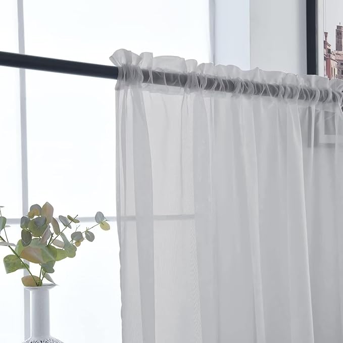 SpaceDresser Basic Rod Pocket Sheer Voile Window Curtain Panels Silver Grey 1 Pair 2 Panels 52 Width 84 Inch Long for Kitchen Bedroom Children Living Room Yard（Silver Grey, 52W x 84L）