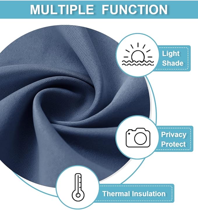 RYB HOME Blackout Cafe Curtains 30 inch Length, Short Light UV Heat Blocking Energy Saving Privacy Curtain Tiers for Basement Bathroom Kitchen Window, Width 29 by Length 30, Stone Blue, 2 Panels