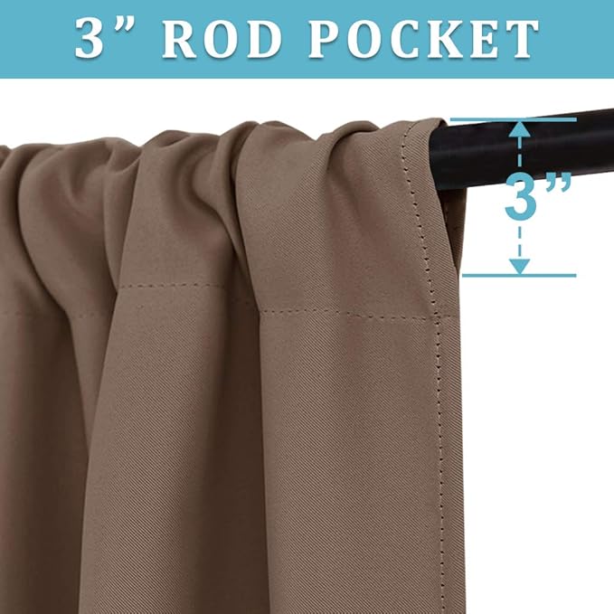 RYB HOME Short Blackout Curtains for Bedroom, Room Darkening Insulated Summer Heat Light UV Blocking Energy Saving Drapes for Nursery, Width 42 by Length 48, Mocha, Set of 2