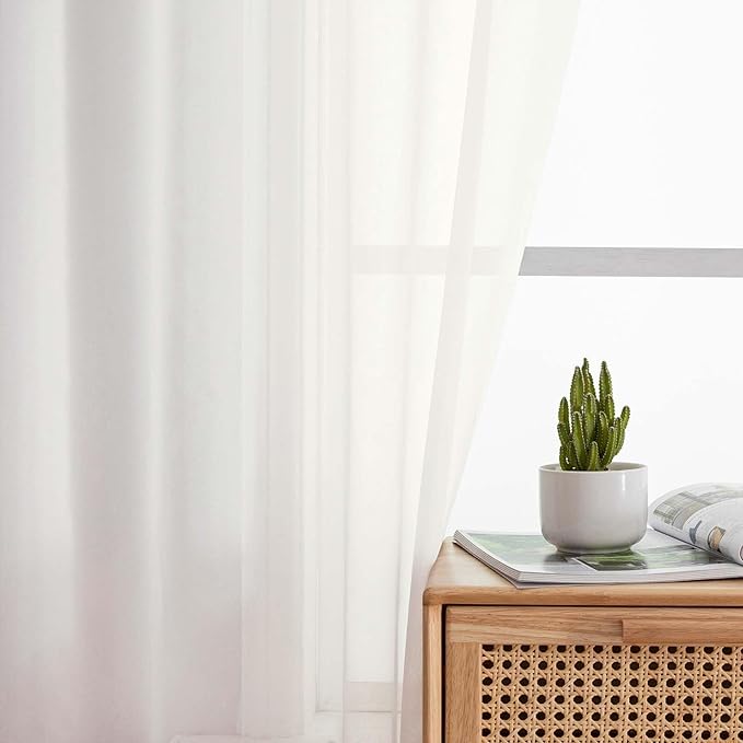 Ivory Sheer Curtains for Bedroom Living Room 90 Inches Long 2 Panels Set, Soft Airy Light Filtering Sheer Window Treatments, Modern Rod Pocket Curtains Drapes, Each 42" Wx90 L Inch