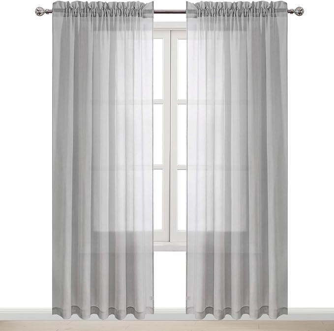 DWCN Grey Sheer Curtains Semi Transparent Voile Rod Pocket Curtains for Bedroom and Living Room, 60 x 84 inches Long, Set of 2 Panels