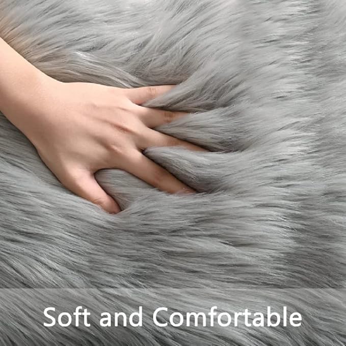 ORINOVA Light Grey Furry Washable Area Rugs for Living Room Faux Sheepskin Shaggy Fur Nursery Rug for Bedroom Cute Room 2x4 Rug
