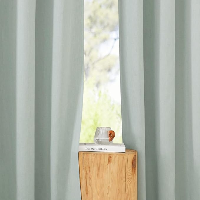 NICETOWN Sage Green Linen Kitchen Window Curtains Over Sink, Grommet Thick Linen Sage Green Short Window Treatments Privacy Assured with Light Filtering for Bedroom/Bathroom, W34 x L36, 2 Panels