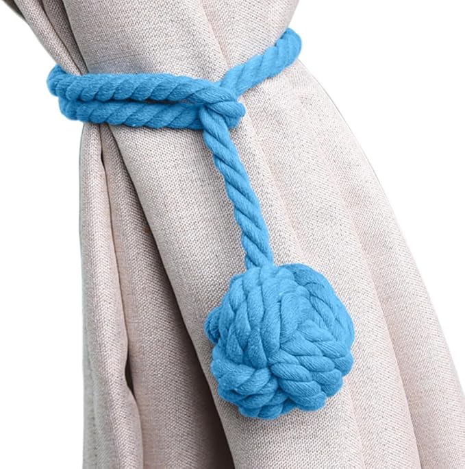 Melaluxe 4 Pack Curtain Tiebacks - Heavy Duty Curtain Rope Tieback, Handmade Rural Decorative Curtain Holdbacks (Blue)