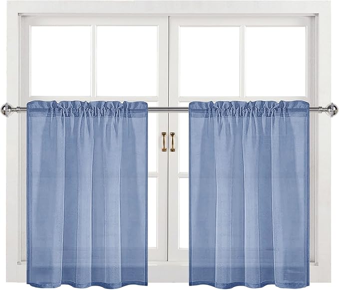 DWCN Sheer Curtains Semi Transparent Voile Rod Pocket Curtains for Bedroom and Living Room, Dusty Blue, 36 x 36 inches Long, Set of 2 Panels