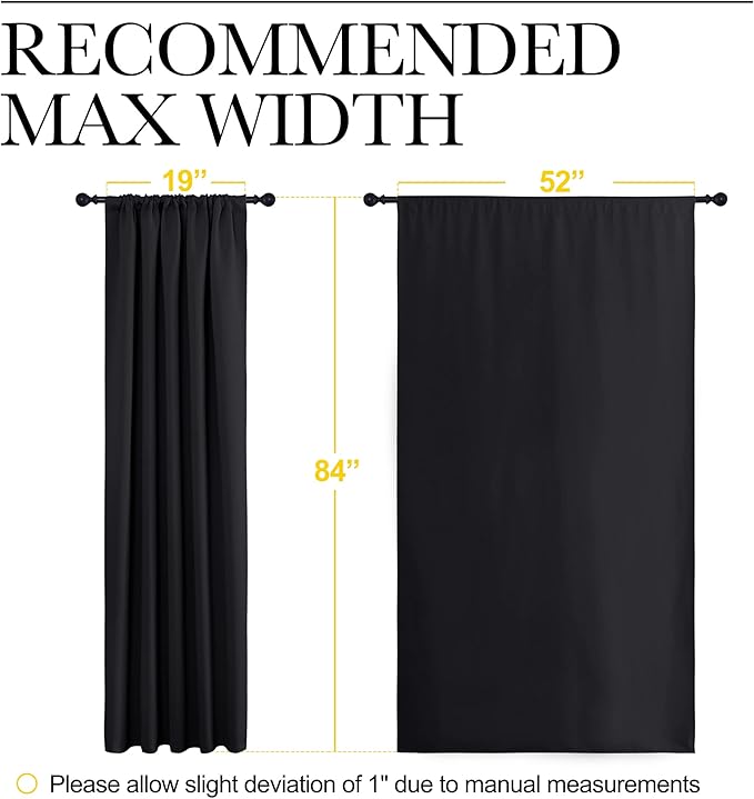 NICETOWN Black Out Window Curtains - Solid Home Decor Thermal Insulated Blackout Drapes for Bedroom, Privacy Assured Patio Window Treatment (2 Panels, 52 inches Wide by 84 inches Long)