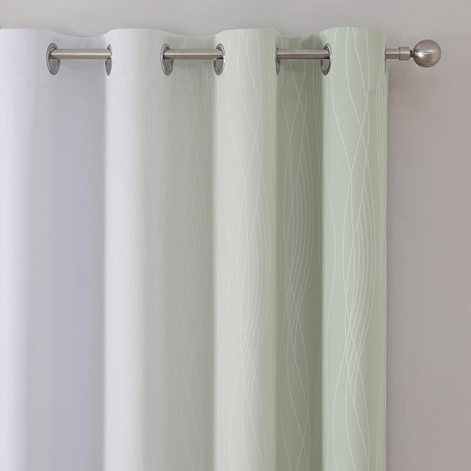Estelar Textiler Sage and Greyish White Blackout Curtains 54 Inch Length, Light Blocking Gradient Grommet Drapes for Living Room, Thermal Insulated Ombre Curtains for Bathroom,52Wx54L,2 Panels
