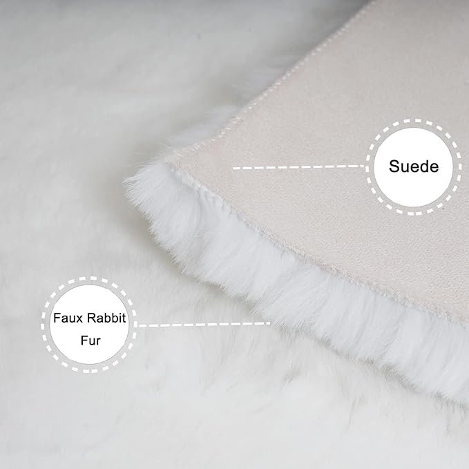 Ghouse White Faux Rabbit Fur Rug 6x9 Machine Washable Area Rugs for Bedroom Fluffy Rugs for Living Room No-Shedding Carpet Sheepskin Rug