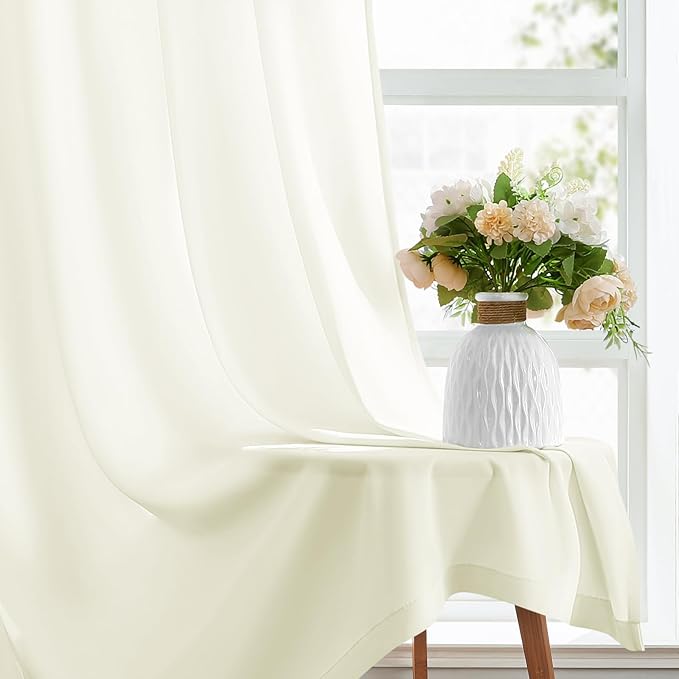 HOMEIDEAS Non-See-Through Ivory Privacy Sheer Curtains, 52 X 54 Inches Long 2 Panels Sheer Curtains Light Filtering Window Drapes for Bedroom Living Room