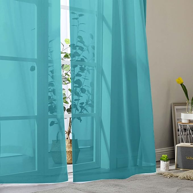 Turquoise Sheer Curtain for Bedroom Living Room 72 Inches Long 2 Panels Set, Solid Soft Airy Light Filtering Sheer Window Curtains, Modern Rod Pocket Door Curtain, 42" Wx72 L Inches