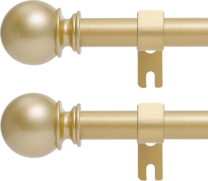 Gold Curtain Rods for Windows 28 to 60 Inch - 2 Pack 5/8” Black Metal Heavy Duty - Decorative Window Small Curtains Rod with Brackets for Kitchen, Bathroom, Sliding Cafe Drapery Rods Door