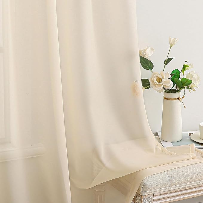 MIULEE 2 Panels Solid Color Sheer Window Curtains Elegant Window Voile Panels/Drapes/Treatment for Bedroom Living Room (54X63 Inches Cream)