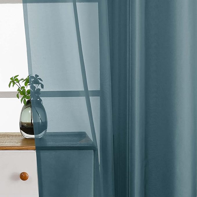 Small Sheer Curtains 2 Panels Set, Kitchen Curtains 36 Inch Length, Elegant Light Filtering Short Window Drapes for Living Room Bedroom, Dual Rod Pocket Design, Dusty Blue, 2x42Wx36L Inches