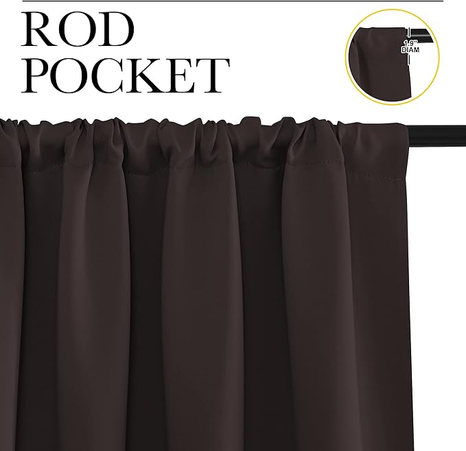 NICETOWN Window Curtains for Bedroom, Toffee Brown, 2 Panels, W42 x L48 -Inch, Home Decoration Thermal Insulated Rod Pocket Blackout Blinds & Drapes for Small Windows
