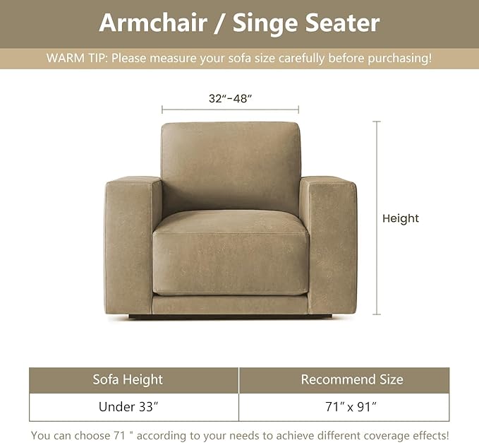 MYSKY HOME Oversized Armchair Couch Cover for 1 Cushion Couch, Washable Sofa Protector, Chair Couch Covers Sofa Covers Sofa Throws Sofa Slipcovers Futon Cover for Pet, Kid, 71"X91", Moss Green