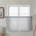 Gwine Light Grey Sheer Curtain Tiers 24 Inch Length, Light Filtering Voile Short Curtain for Living Room Bedroom, Rod Pocket Cafe Curtains for Small Windows 42x24 Inch, 2PCS