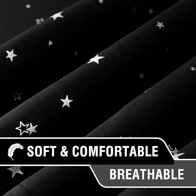 H.VERSAILTEX Blackout Curtain Valances for Kitchen Window/Living Room/Bathroom Privacy Added Rod Pocket Home Decoration Winow Valance, 52" W x 18" L, Glitter Stars in Black Base
