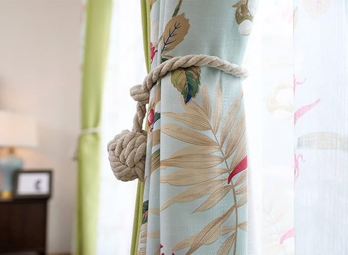 Melaluxe 2 Pack Curtain Tiebacks - Heavy Duty Curtain Rope Tieback, Handmade Rural Decorative Curtain Holdbacks (Light Coffee)