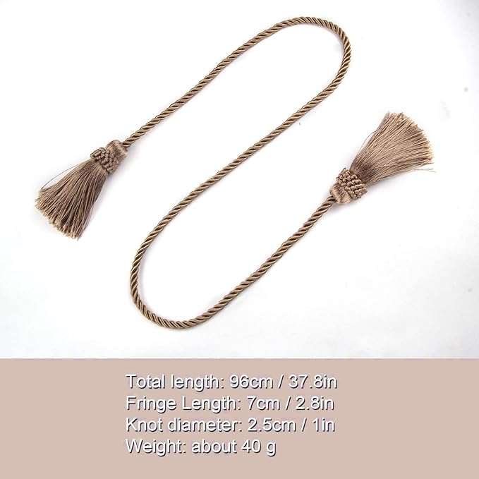 Fenghuangwu Curtain Tiebacks Handmade Decorative Curtain Holdbacks Rope with Tassel (flaxen, 6P)