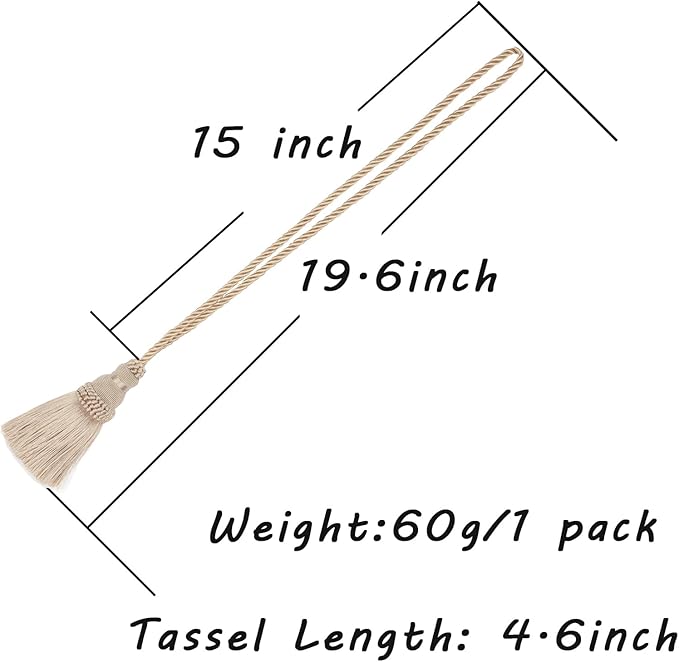 Fenghuangwu 2 Pack Curtain Tie Backs Rope Tassels for Curtains Drape tiebacks Handmade Outdoor Home and Outdoor Decorative (Khaki, 2p)