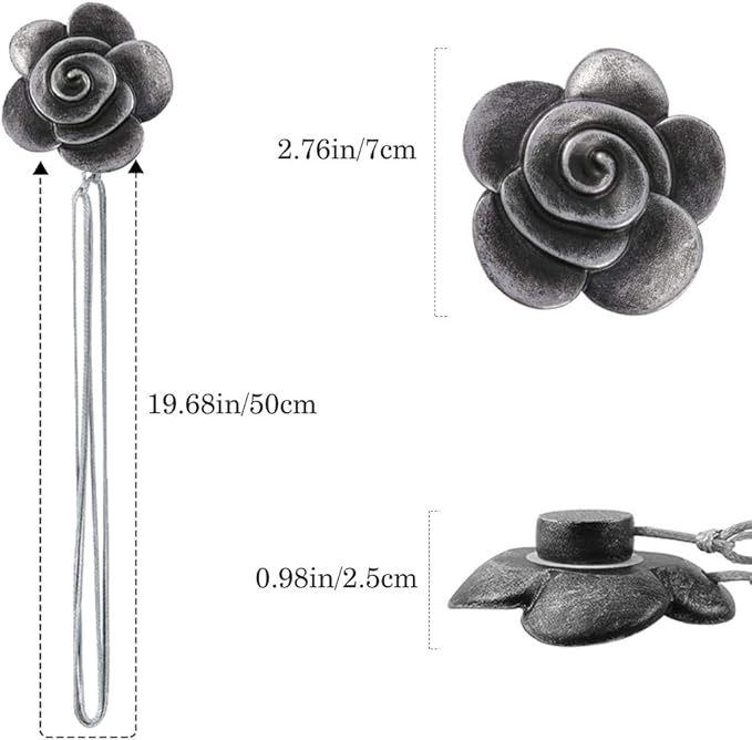 Lewondr Drapery Holders, Vintage Resin Flower Curtain Ties with Rope Curtain Holdbacks Window Curtain Decorative for Outdoor, Home Office, and Cafe Balcony - Ink
