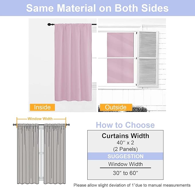 Simplebrand Ava Pink Short Blackout Curtains for Bedroom 45 Inches Long 2 Panels Set, Solid Thermal Insulated, Energy Saving Window Treatment Curtains Blackout Drapes, W40 x L45 Inch, Pink