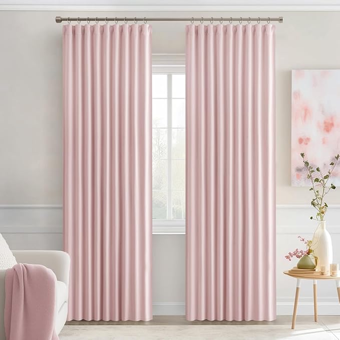 MIULEE Baby Pink Back Tab Blackout Curtains 84 Inch Length 2 Panels Set for Living Room Bedroom Privacy, Rod Pocket/Pinch Pleated Thermal Insulated Room Darkening Light Blocking Curtains 52x84 Inch