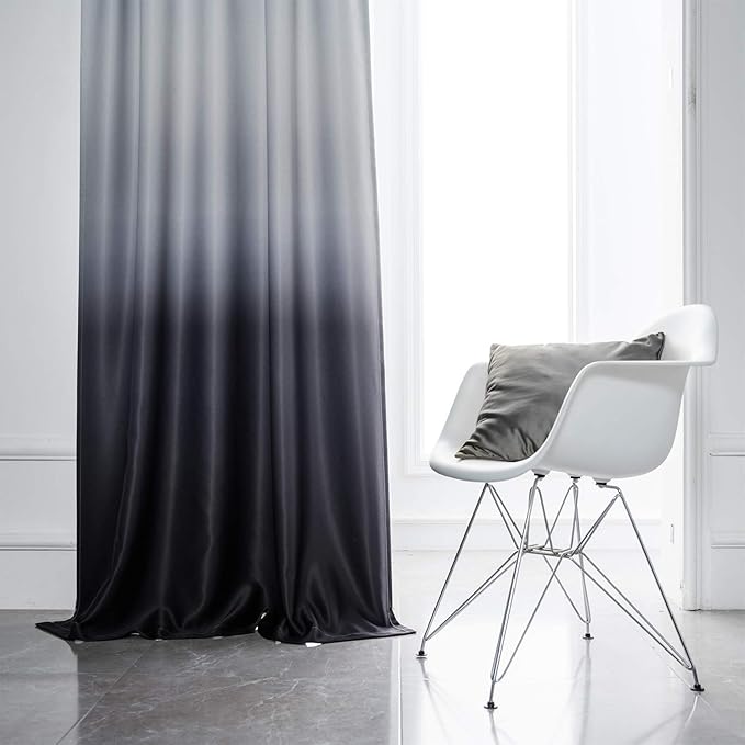 Gradient Color Ombre Blackout Curtains Black Thickening Polyester Eyelet Top Panels Thermal Insulated Grommet Window Treatment Drapes for Living Room/Bedroom (Black, 52W x 72L / 2 Panels)