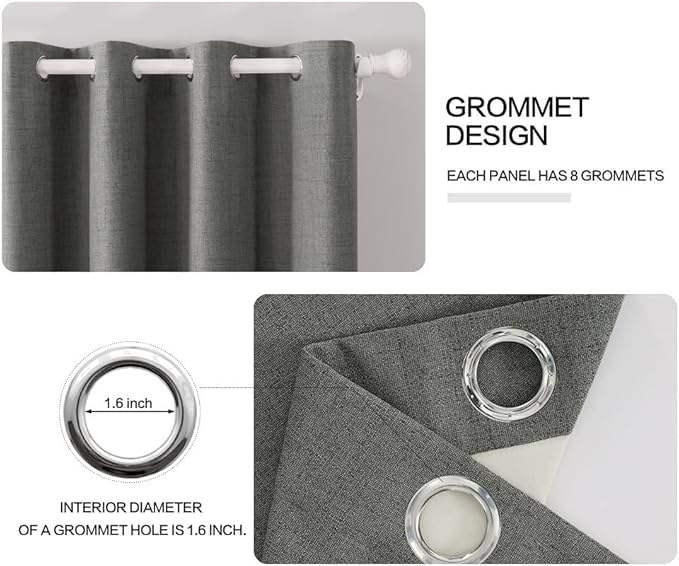 MIULEE Linen Texture 90 Inches Curtains for Bedroom 100% Blackout Thermal Insulated Dark Grey Curtains Grommet Room Darkening Luxury Decor for Living Room Nursery 52x90 Inch (2 Panels)