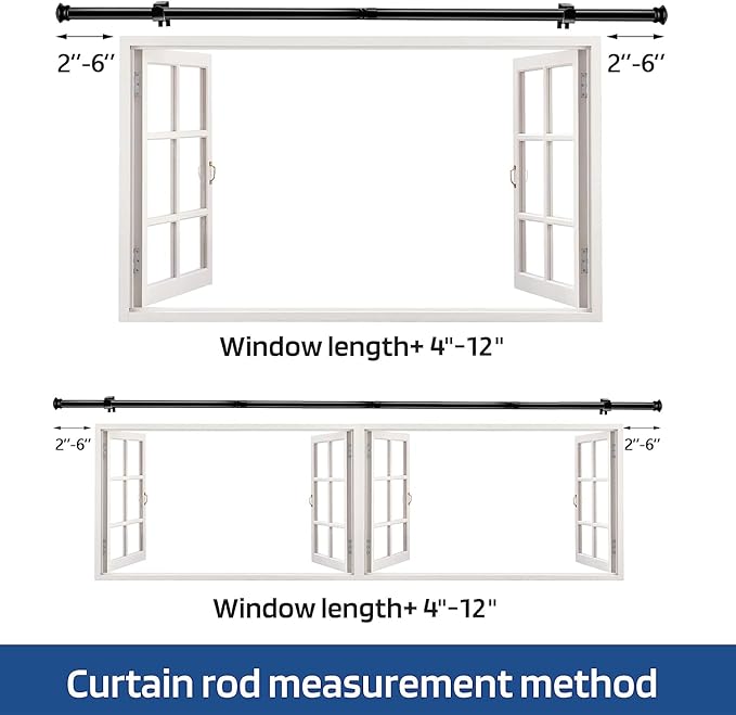 Small Curtain Rods for Windows 30" to 60" 5/8 Inch Standard Decorative Black Curtain Rod with Brackets Easy to Install for Bedroom Living room Kitchen