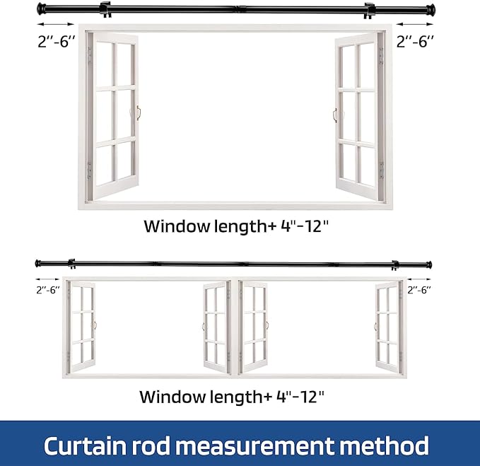 Standard Decorative Window Curtain Rods 30 to 88 Inch,5/8 Inch Diameter Small Curtain Rod Set, Heavy Duty Drapery Rods with Brackets Black