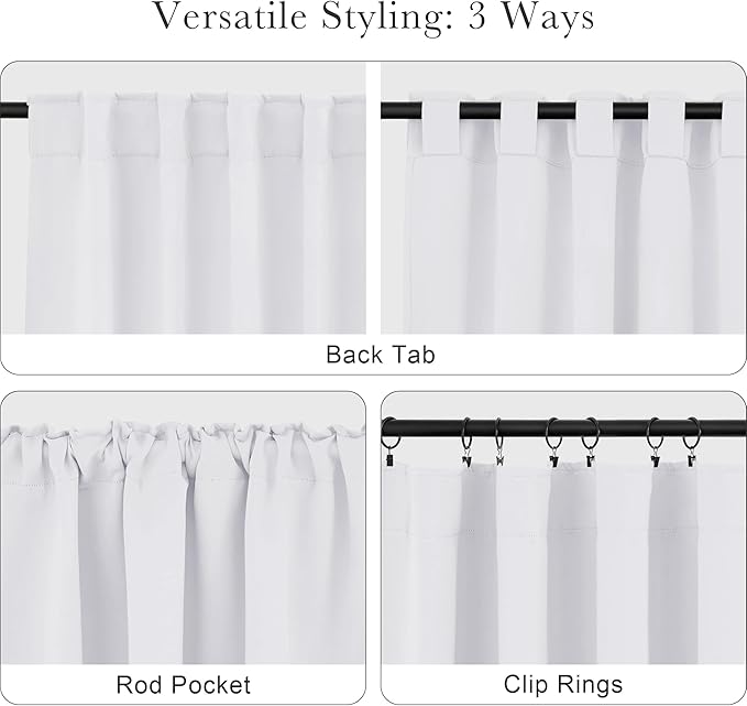PONY DANCE Window Curtains Drapes - White Panels Short Drapes Back Tab/Rod Pocket Window Treatments Curtain Blinds Home Decoration for Kitchen Bedroom, W 42 by L 30 inch, Pure White, 2 PCs