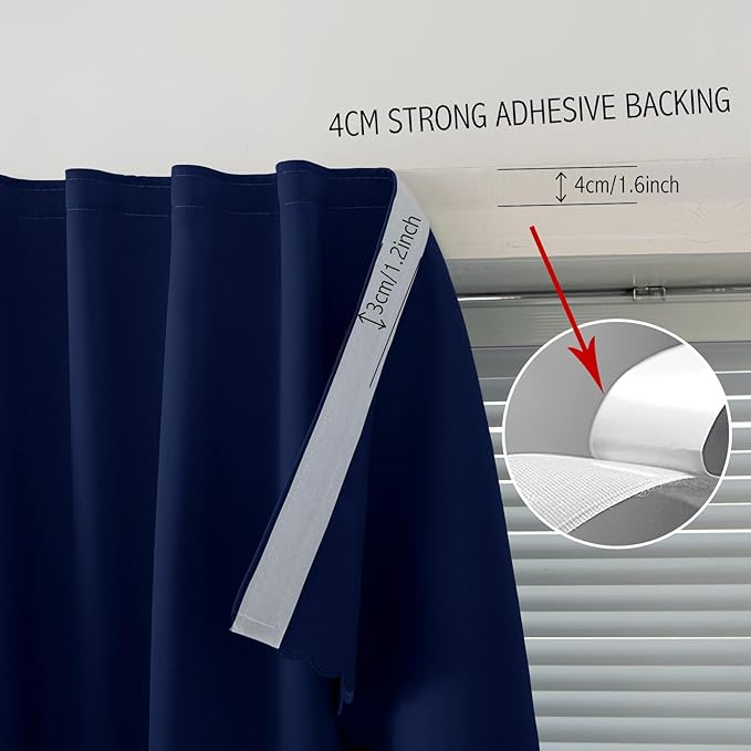 Self Adhesive Portable Blackout Curtains for Bedroom Easy to Install Window Thermal Lnsulated Kitchen Room Darkening Small Window Curtains, 59" W X 96" L, Navy Blue, 1 Panel