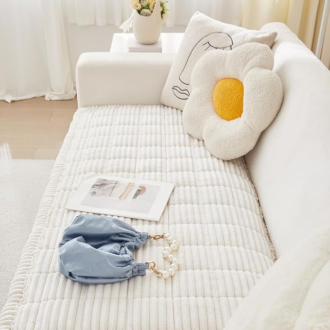 Couch Cover for Dogs Washable, Fuzzy Pet Couch Covers for 3 Cushion Sofa Pet Friendly, Non Slip Sofa Cover (White, 27.6" x 59"/70 x 150cm)