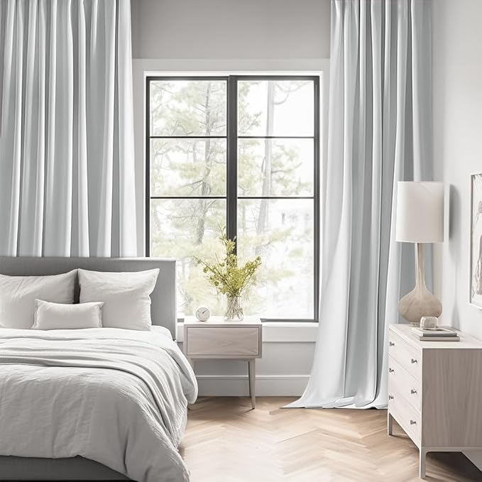 MIULEE Greyish White Back Tab Blackout Curtains 63 Inches Long 2 Panels Set for Living Room Bedroom Privacy, Rod Pocket/Pinch Pleat Thermal Insulated Room Darkening Pleated Light Blocking Drapes