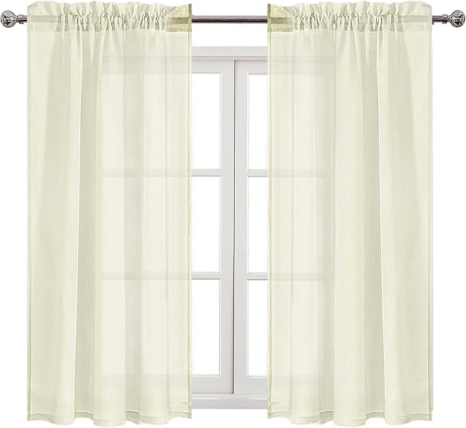 DWCN Ivory Sheer Curtains Semi Transparent Voile Rod Pocket Curtains for Bedroom and Living Room, 42 x 54 inches Long, Set of 2 Panels