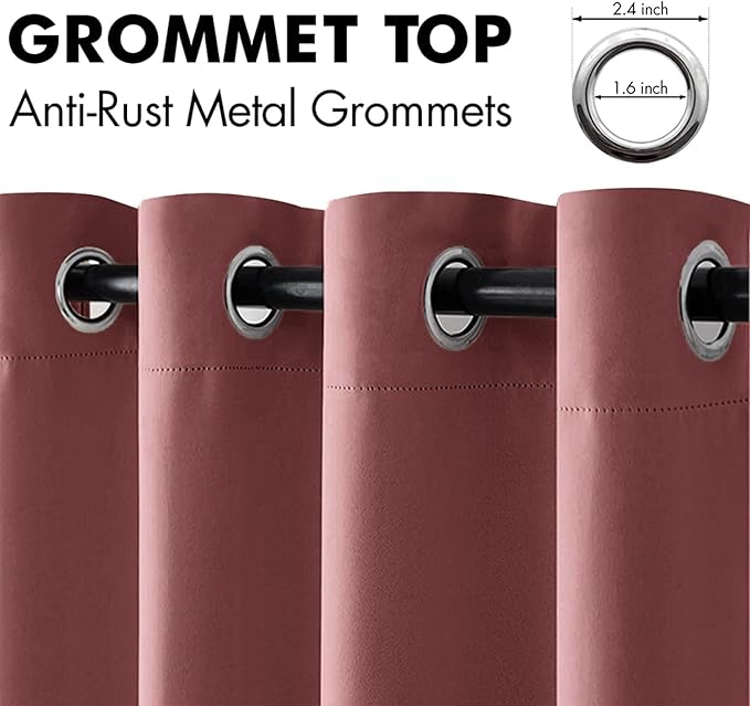 MIULEE Blackout Curtains for Bedroom Living Room Thermal Insulated Room Darkening Grommet Top Solid Light Blocking Drapery Set of 2 Window Panels 52 x 72 Inches Dusty Rose