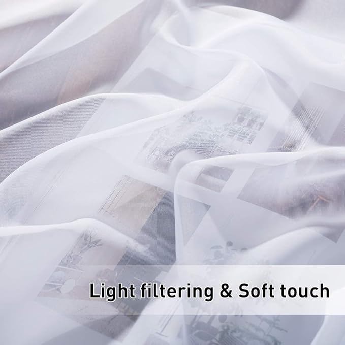 RYB HOME Outdoor Curtains White Sheer Drapes, Detachable Tab Top Easy Hanging Waterproof Privacy Voile for Porch Balcony Farmhouse Garden Indoor Outdoor Deck, 1 Rope, 100 x 108 inch Long