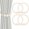 KLOGTSIND Magnetic Curtain Tiebacks, 4 Pack Curtain Holdbacks for Draperies, Wood Bead Curtain Tiebacks, Elegant Curtain Tie Backs for Bedroom Decor, Boho Room Decor, Nursery Decor, Farmhouse Decor