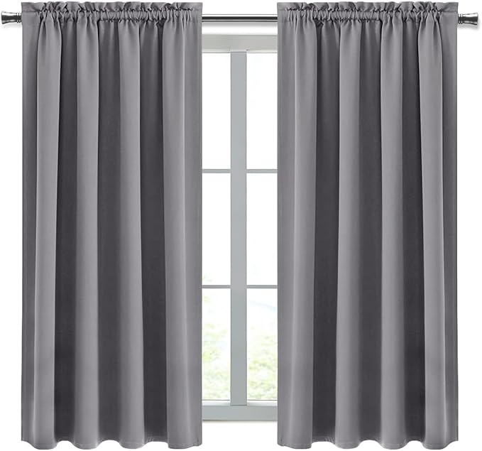 DWCN Grey Blackout Curtains for Bedroom – Rod Pocket Thermal Insulated Energy Saving Drapes for Living Room and Bedroom, W 38 x L 54 Inch, 2 Panels